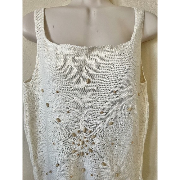 Kasper Ivory White Sand Beaded Sleeveless Women's Sweater Blouse Top Size L - Picture 2 of 5